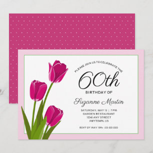 Invitation 60e anniversaire de fête Tulipes roses