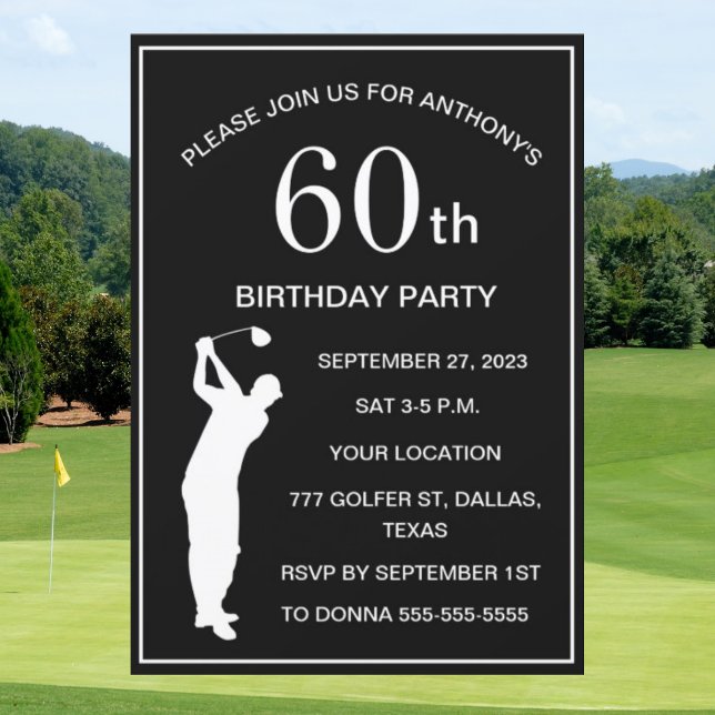 Invitation 60e Anniversaire de la fête Golfer Black Par Adult (Créateur téléchargé)