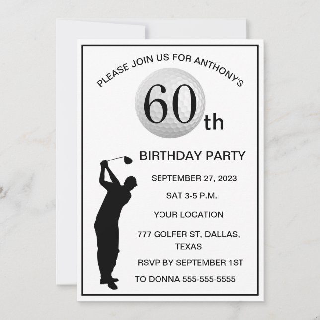 Invitation 60e anniversaire de la fête Golfer Black Par Papa  (Devant)