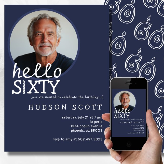 Invitation 60e anniversaire de la fête Photo Soixante moderne (Créateur téléchargé)
