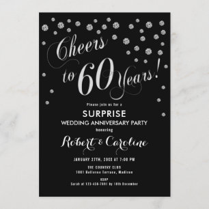 Invitation 60e anniversaire de la surprise - Noir et argent