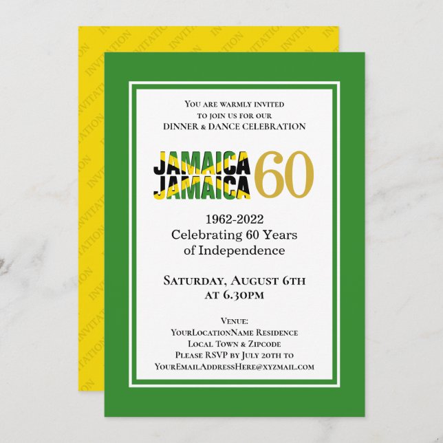 Invitation 60e anniversaire de l'indépendance de la Jamaïque (Devant / Derrière)