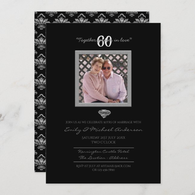 Invitation 60e anniversaire de mariage - AJOUTER UNE PHOTO Ca (Devant / Derrière)