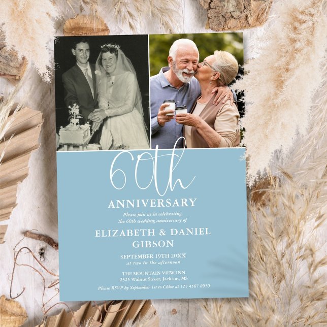 Invitation 60e anniversaire de mariage alors et maintenant 2  (60th Wedding Anniversary Then And Now 2 Photo Invitation)