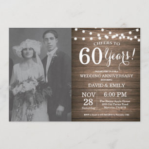 Invitation 60e Anniversaire de Mariage Bois Rustique