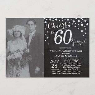 Invitation 60e anniversaire de Mariage Chalkboard Black Silve