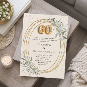 Invitation 60e anniversaire de mariage champagne verdure