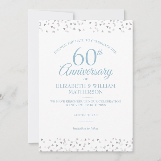 Invitation 60e anniversaire de mariage Changement de date Con (Devant)