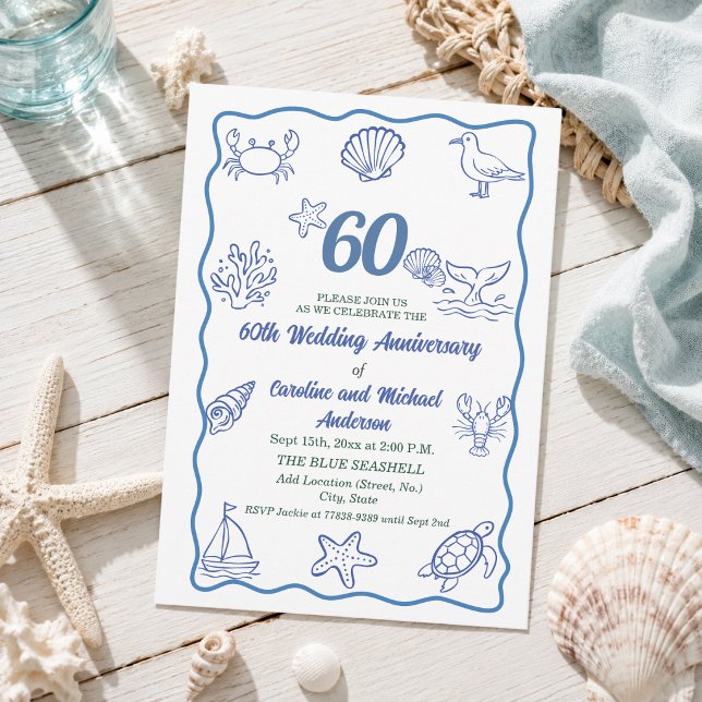 Invitation 60e anniversaire de mariage Chic Dessin à la main  (Créateur téléchargé)