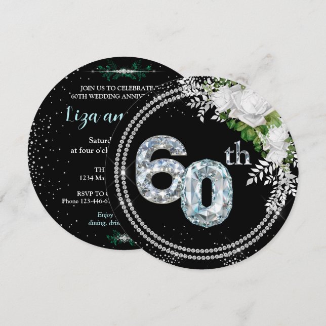 Invitation 60e anniversaire de mariage de diamant (Devant / Derrière)