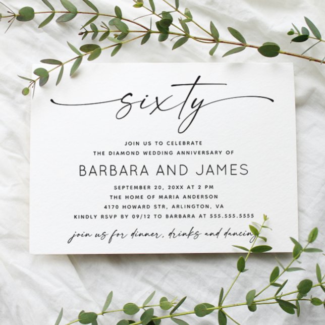 Invitation 60e anniversaire de Mariage de diamant. Photo mini (Créateur téléchargé)