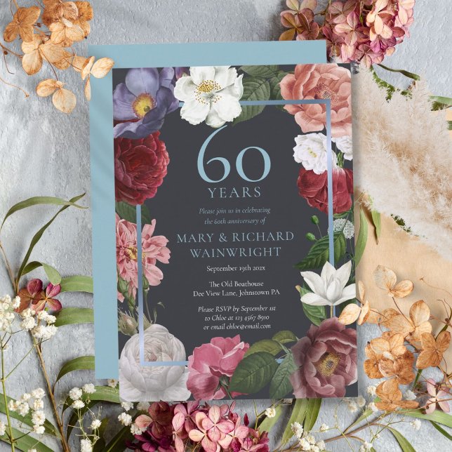 Invitation 60e anniversaire de mariage de diamant Rose de cam (60th Diamond Wedding Anniversary Country Rose Invitation)