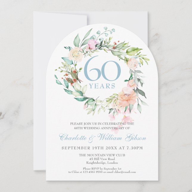Invitation 60e anniversaire de Mariage diamant Arc floral Ros (Devant)