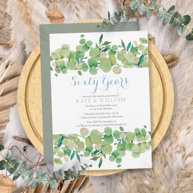Invitation 60e anniversaire de Mariage diamant verdure (60th Diamond Wedding Anniversary Greenery Invitation)