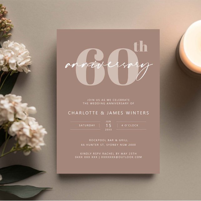 Invitation 60e anniversaire de mariage écriture beige minimal (Créateur téléchargé)