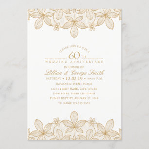 Invitation 60e anniversaire de mariage élégant dentelle dorée