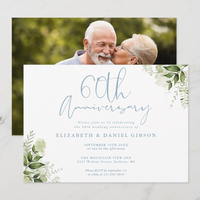 Invitation 60e anniversaire de mariage Floral de v (Devant / Derrière)