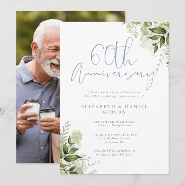 Invitation 60e anniversaire de mariage Floral de v (Devant / Derrière)