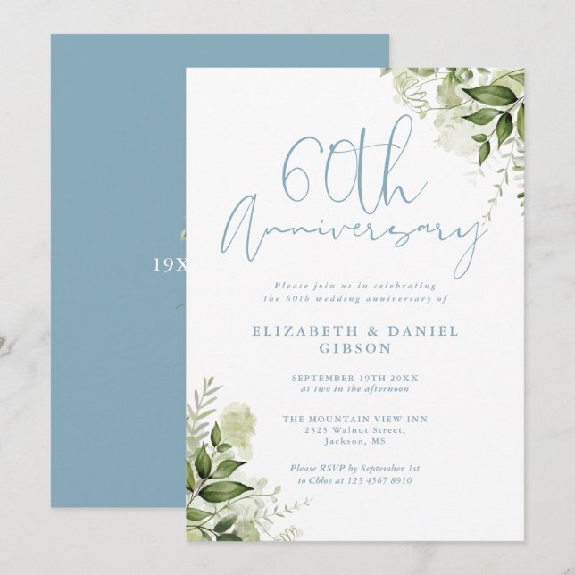 Invitation 60e Anniversaire de Mariage Floral de Verdure (Devant / Derrière)