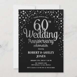 Invitation 60e anniversaire de mariage - Noir et argent