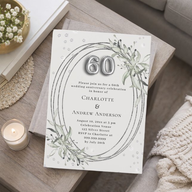 Invitation 60e anniversaire de mariage perle gris verdure (Créateur téléchargé)