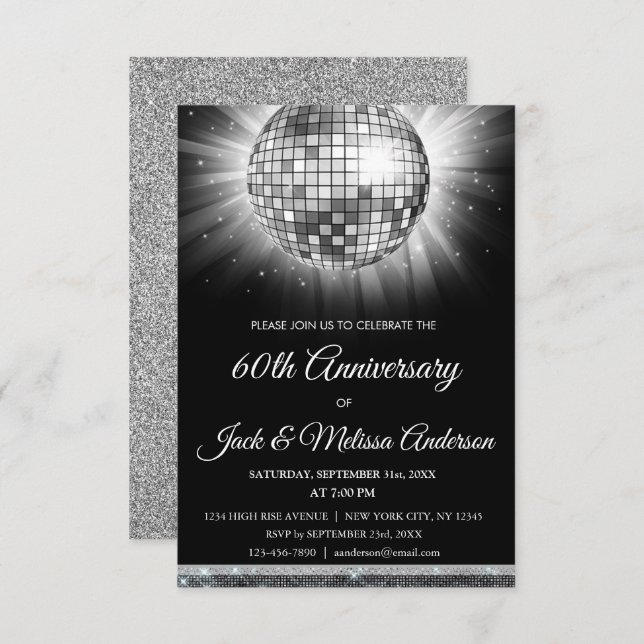 Invitation 60e anniversaire de Mariage soirée boule Disco Sil (Devant / Derrière)