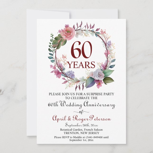 Invitation 60e anniversaire de Mariage surprise Diamond Flora (Devant)