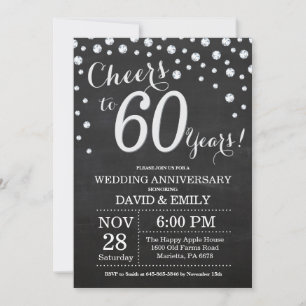 Invitation 60e anniversaire de mariage tableau noir argent