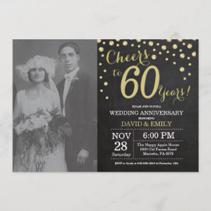 Invitation 60e Anniversaire de Mariage Tableau Noir et Or