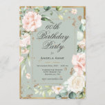 Invitation 60e anniversaire de Sage Green Gold Watercolor Flo<br><div class="desc">Gorgeous gold trimmed dit green with pink blush delicate flowers. This Invite is perfect pour la beautiful woman who is turning 60. Trouve-moi l'élégant 60e birthday Invite. I've enjoyed creating this design for you. Zazzle guarantees 100% service customer and satisfaction.</div>