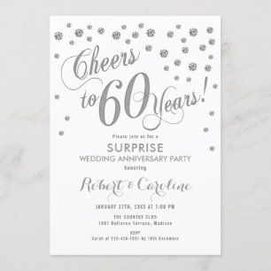 Invitation 60e anniversaire de surprise - Blanc et argent