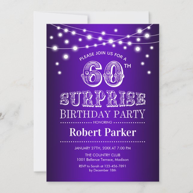 Invitation 60e anniversaire de surprise - blanc pourpre (Devant)
