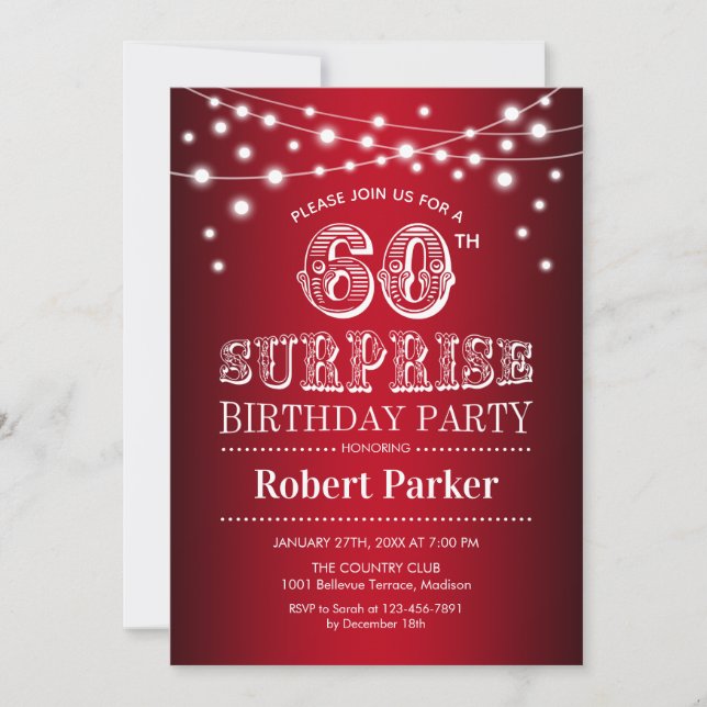 Invitation 60e anniversaire de surprise - Noir Rouge Blanc (Devant)
