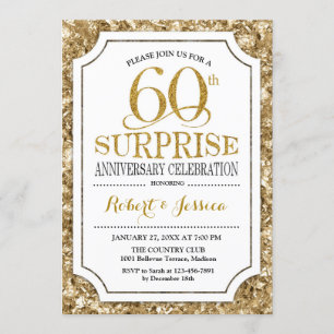 Invitation 60e anniversaire de surprise - or blanc