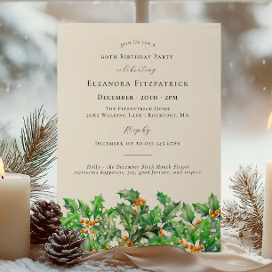 Invitation 60e anniversaire Décembre Mois de naissance Fleur