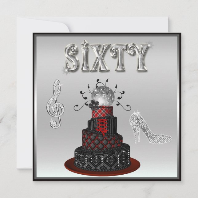 Invitation 60e anniversaire Disco Diva Cake Silver Sparkle He (Devant)