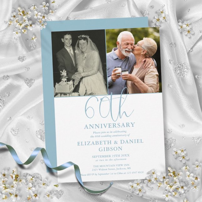 Invitation 60e anniversaire du Mariage Alors et maintenant 2  (60th Wedding Anniversary Then And Now 2 Photo Invitation)
