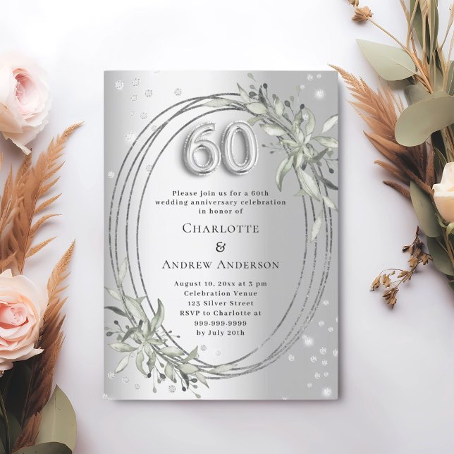 Invitation 60e anniversaire du mariage diamants argentés (Créateur téléchargé)