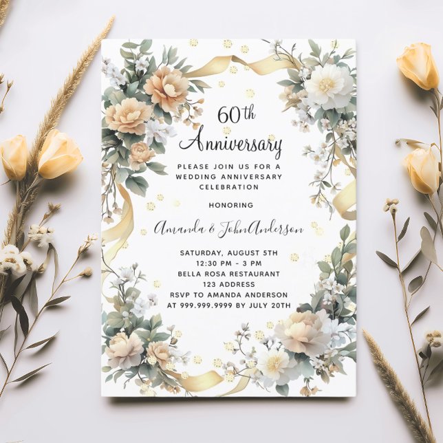 Invitation 60e anniversaire du mariage diamants floraux jaune (Créateur téléchargé)