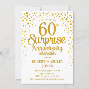 Invitation 60e anniversaire du Mariage surprise - Or & Blanc