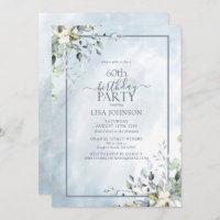 60e anniversaire Dusty Blue Botanical Greenery