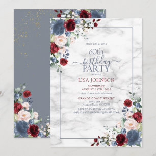 Invitation 60e anniversaire Dusty Blue Bourgogne Blush Gold