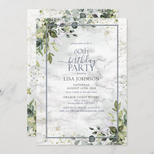 Invitation 60e anniversaire Dusty Blue Eucalyptus verdure