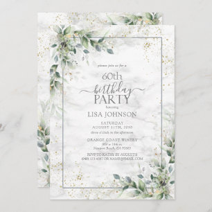 Invitation 60e anniversaire Dusty Eucalyptus or botanique