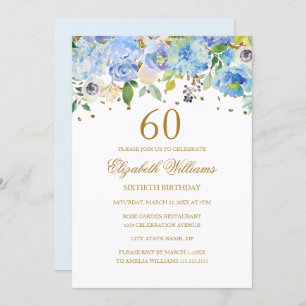 Invitation 60e anniversaire Elegant Blue Gold Floral Invitati