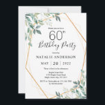 Invitation 60e anniversaire Elégant Eucalyptus Verdure et Or<br><div class="desc">60e anniversaire Elégant Eucalyptus Verdure et Invitation d'or. 1er 2ème 3ème 4ème 5ème 13ème 15ème 16ème 18ème 20ème 21ème 30ème 40ème 50ème 60ème 70ème 80ème 90ème 100ème N'importe quel âge. Pour plus de personnalisation,  cliquez sur le bouton "Customiser" et utilisez notre outil de conception pour modifier ce modèle.</div>
