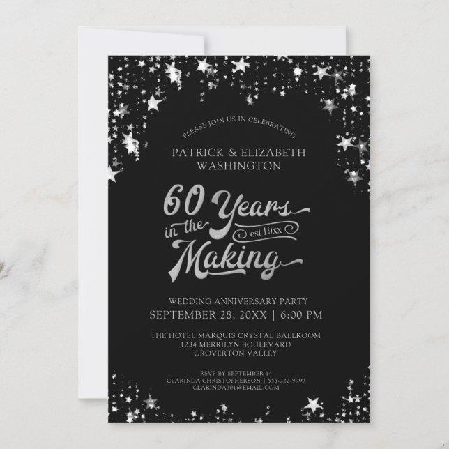 Invitation 60e anniversaire Étoiles noires et dorées 40 ANS (Devant)