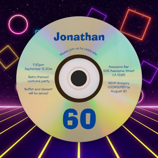 Invitation 60e Anniversaire Faux CD Retro 90s musique (Créateur téléchargé)