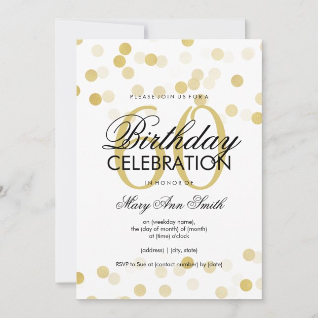 Invitation 60e anniversaire Faux Gold Foil Parties scintillan (Devant)