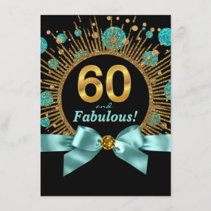 Invitation 60e Anniversaire Femme Bleu Sarcelle et Or